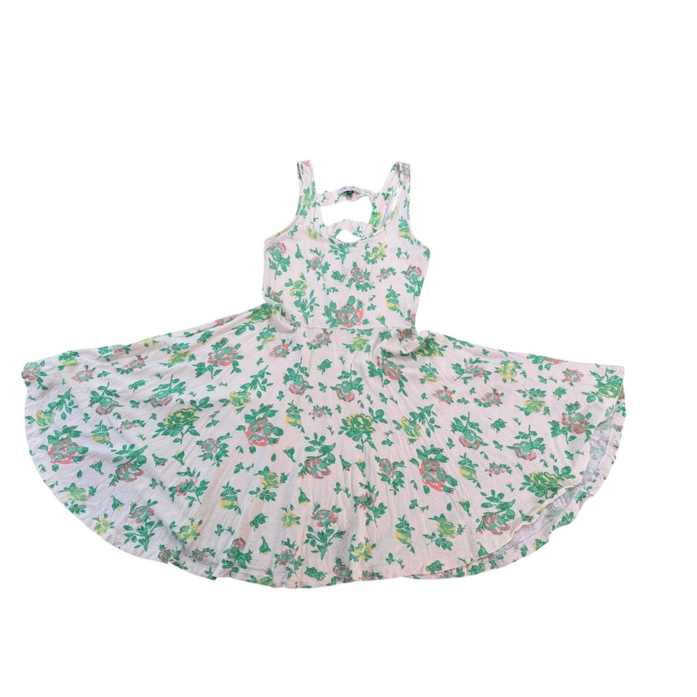 Boho Floral Fit Flare Dress Womens Small Open Back Cottagecore Indie